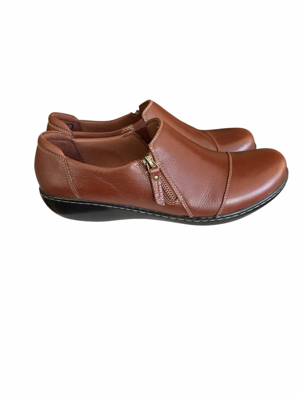 Clark’s Collection Cora Giny Cognac Leather Side Zip Women's Size 12